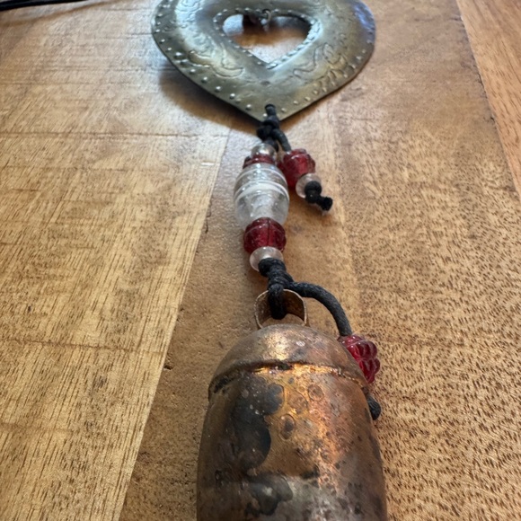 Handcrafted Simple Heart Hanging with Beads & Bell - Rustic Boho Wall - Picture 5 of 11